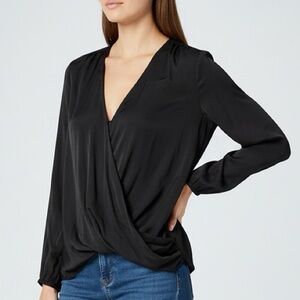 Calypso St. Barth Ruth Black‎ Surplice Silk Blouse, Size Small